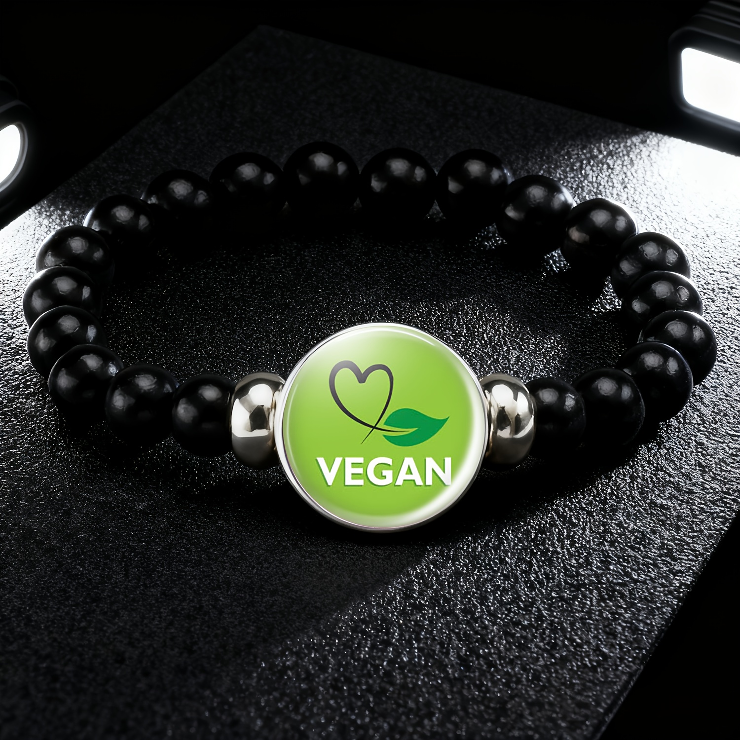 Teenager's Classic Black Color Plastic Beads and Chain Bracelet